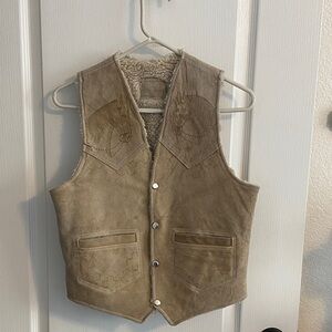 Tan Suede Western Vest with Embroidered Details